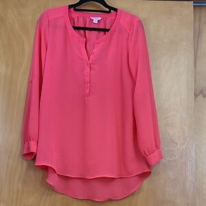 Candie's Vibrant Salmon Pink Sheer Blouse